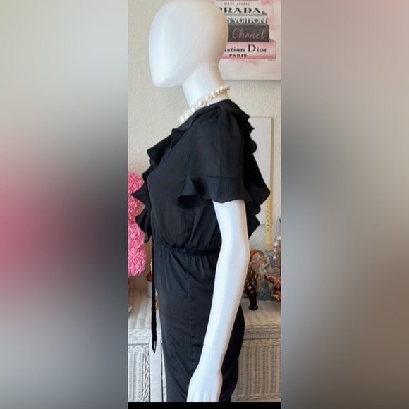 For Love and Lemons Silky Black low cut ruffled Jumpsuit in black color size XS - Picture 7 of 13